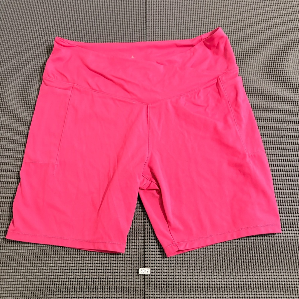 Danskin Womens XL Pink Crossover Waistband Athletic Bike Shorts with Pockets
